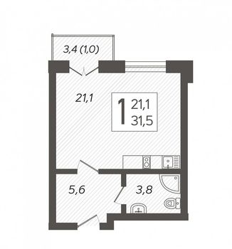 План квартиры студии ЖК "Летний"